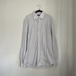 Dior Vintage Long sleeve Button Up Shirt White Grid Size 42 16.5 100% Cotton